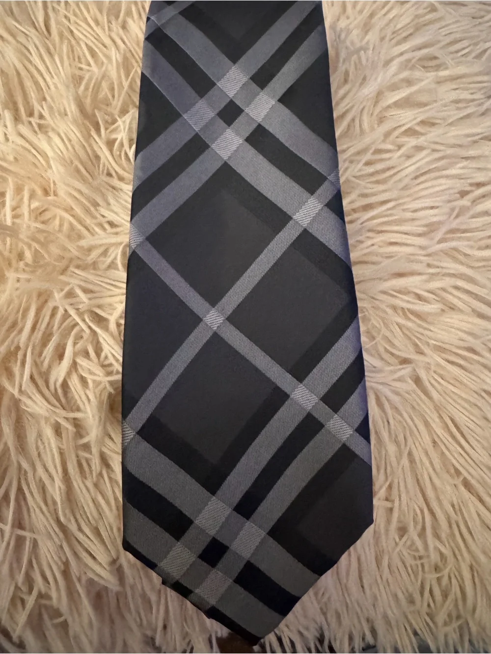 Burberry Black and Gray Plaid Silk Tie